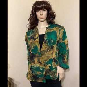 KASPER Label, size 16. Beautiful green with black and gold color design. Button.